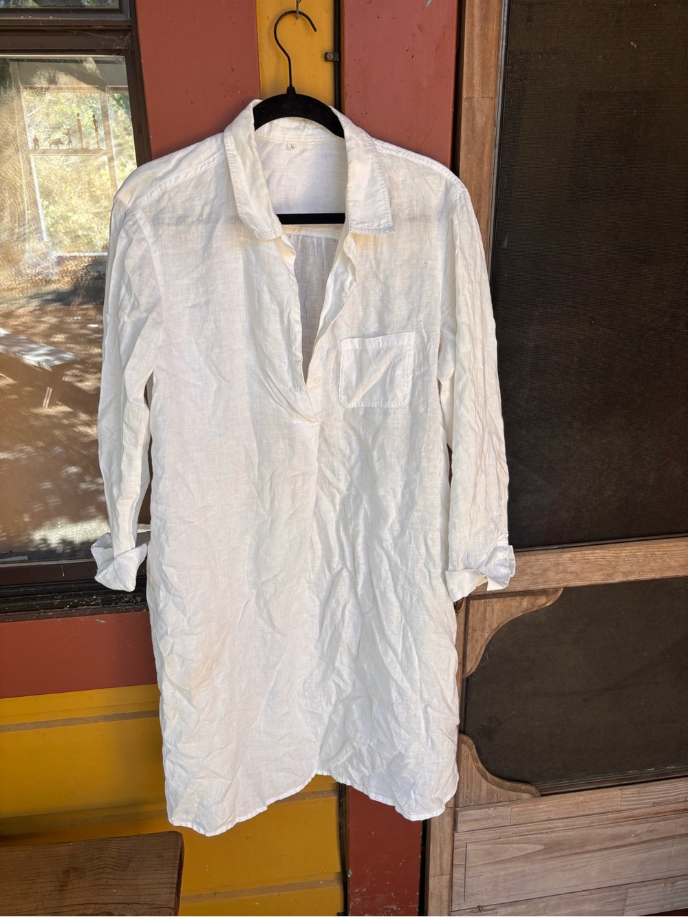 White Linen Tunic Shirt Dress